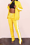 Fashion Casual Pure Color Spliced Ankle Strap Zipper Loose Jacket Sporty Long Pants Two-Piece SM9126