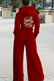 Modest Sexy Long Sleeve Halterneck Hollow Out Hoodie Wide Leg Pants Sets MTY6356
