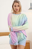 Casual Long Sleeve Round Neck Gradient And Dyeing Household To Take Shorts Sets MDO1029