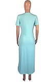 Casual Simplee Short Sleeve Round Neck Spliced Long Dress MOM5042