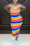 Modest Sexy Simplee Striped Sleeveless Halterneck Slip Dress MMS8013