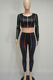 Round Neck Casual Sport Striped Printing Two-Piece Q727