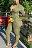 Casual Modest Houdstooth Long Sleeve Round Neck Bodycon Jumpsuit TZ1166