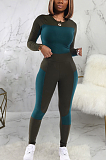 Casual Sporty Long Sleeve Round Neck Spliced Long Pants Sets SMR9745