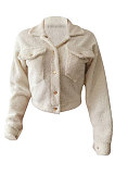 Autumn Winter Woolen Short Money Pocket Snap Button Coat Q719