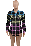 Casual Polyester Colorblock Plaid Long Sleeve Lapel Neck Buttoned Shirts KSN8045