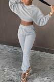 Street Style Long Sleeve Slant Pocket Crop Top Hoodie Long Pants Sets NYY6051