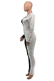 Casual Polyester Long Sleeve Round Neck Contrast Binding Ruffle Jumpsuit MLM9023