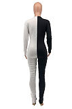 Casual Polyester Long Sleeve Round Neck Contrast Binding Ruffle Jumpsuit MLM9023