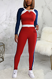 Casual Sporty Long Sleeve Round Neck Spliced Long Pants Sets SMR9745