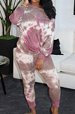 Fashion Tie Dye Printing Inclined Shoulder Casual Two-Piece AMM8298