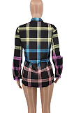 Casual Polyester Colorblock Plaid Long Sleeve Lapel Neck Buttoned Shirts KSN8045