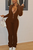 Boho Sexy Long Sleeve Shirred Detail Bodycon Jumpsuit YX9255