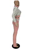 Casual Sporty Long Sleeve Lapel Neck Crop Top Long Pants Sets YT3252
