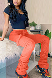Casual Sporty Shirred Detail Waist Tie Long Pants ALS225