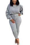 Casual Simplee Crochet Long Sleeve Round Neck Waist Tie Sets SDE1080