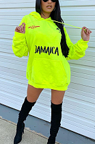 Fluorescent Green Casual Letter Long Sleeve Hoodie HYY8041