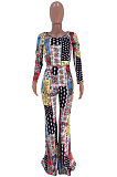 Casual Polyester Long Sleeve Printing Flare Leg Pants Two-Piece SXS6013