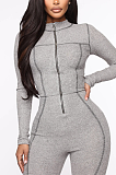 Sexy Long Sleeve Round Neck Zippers Bodycon Jumpsuit JC7036
