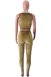 Casual Sleeveless Square Neck Spliced Tank Top Long Pants Sets JC7024