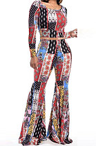 Casual Polyester Long Sleeve Printing Flare Leg Pants Two-Piece SXS6013