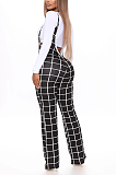 Casual Sporty Polyester Overalls Plaid Wide Leg Pants JC7033