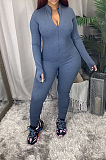 Sexy Spandex Long Sleeve Round Neck V Neck Ruffle Bodycon Jumpsuit H1567