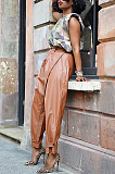 Casual Pu Leather Buttoned Slant Pocket Carrot Pants AWL5812