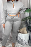 Brushed Pure Color Fleece Two-Piece Fashion Casual Sets YR8060