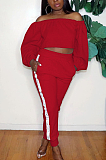 Casual Sexy Long Sleeve Off Shoulder Crop Top Long Pants Sets RZ1037