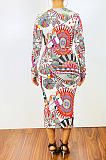 Sexy Pop Art Print Long Sleeve Deep V Neck Long Dress AWL5821