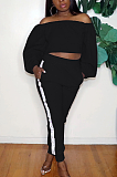 Casual Sexy Long Sleeve Off Shoulder Crop Top Long Pants Sets RZ1037