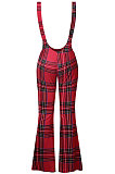 Plaid Printing Straps Jumpsuit Fashion Cultivate One's Morality Long Pants Zipper Casual Flare Leg Pants NS7856