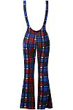 Plaid Printing Straps Jumpsuit Fashion Cultivate One's Morality Long Pants Zipper Casual Flare Leg Pants NS7856