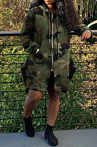 Womenswear Camo Leopard Hooded Drawstring Long Coat SQ921