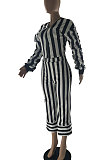 Casual Stripe Zipper Sexy Stacked Sleeve Two-Piece SQ922