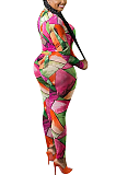 Casual Simplee Geometric Graphic Long Sleeve Round Neck Long Pants Sets ED8329