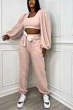 Casual Simplee Long Sleeve Square Neck Puff Sleeve Long Pants Sets YME08937