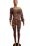 Leopard Printing Boat Neck Batwing Sleeve Street Fashion Jumpsuits LBA1018