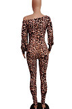 Leopard Printing Boat Neck Batwing Sleeve Street Fashion Jumpsuits LBA1018