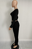 Casual Simplee Long Sleeve Round Neck Ruffle Long Pants Sets XQ1072