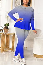 Sexy Long Sleeve Round Neck Self Belted Flounce Long Pants Sets XQ1064