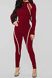 Fashion Casual Sport Stripe Spliced Cycling Bodycon Jumpsuits W8345