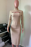 Casual Sexy Long Sleeve Round Neck Hollow Out Midi Dress XQ1065