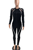 Fashion Casual Sport Stripe Spliced Cycling Bodycon Jumpsuits W8345