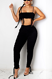 Modest Sexy Sleeveless Strappy Shirred Detail Long Pants Sets XZ3720