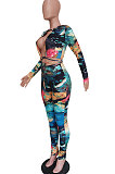 Ocean Ripple Printing Bind Hollow Out Fashion Casual Sexy Sets BBN133
