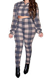 Casual Plaid Long Sleeve High Neck Ruffle Two-Piece SXS6025