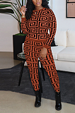 Sexy Pop Art Print Long Sleeve Round Neck Tee Top Long Pants Sets QQM4155