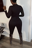 Casual Polyester Spandex Letter Long Sleeve Round Neck Bodycon Jumpsuit FFE024